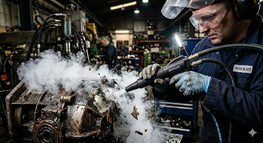 Pure Zero Industrial technician dry ice blasting industrial engine